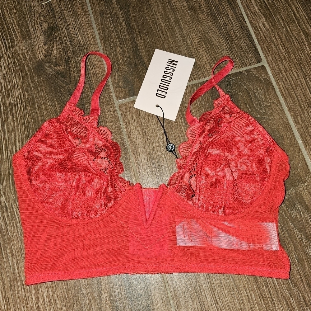 MISGUIDED SEXY RED LACE BUSTIER BRA SZ 4 SMALL NEW